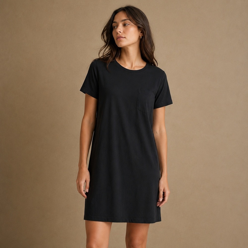 Cuyana Pima Cotton Back Pleat T-Shirt Dress Sz M Black